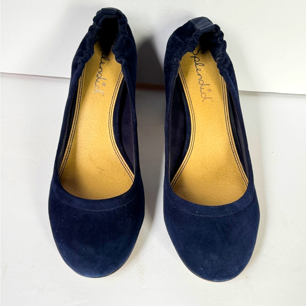 SPLENDID Shoes Women's 8 Navy Blue Rosy Slip-On Suede Block Pumps Bordeaux